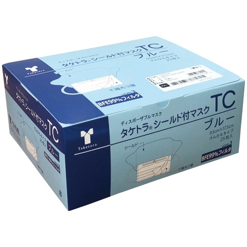 竹虎 タケトラ シールド付マスクTC ブルー 076056 1箱(25枚)