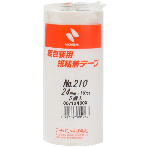 ニチバン 紙粘着テープ No.210 24mm×18m 厚み0.09mm 白 210H-24 1パック(5巻)