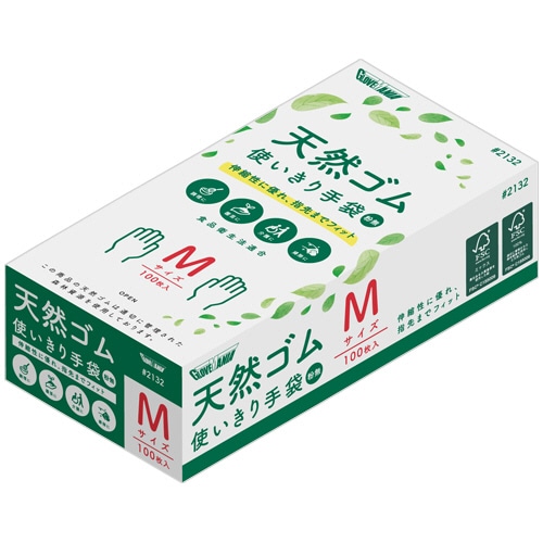 川西工業 天然ゴム使いきり手袋 粉なし M #2132 1箱(100枚)