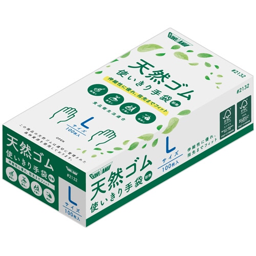 川西工業 天然ゴム使いきり手袋 粉なし L #2132 1箱(100枚)