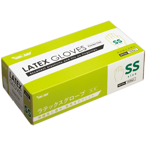 川西工業 ラテックスグローブ 粉なし SS #2134 1箱(100枚)