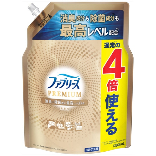 P&G ファブリーズW除菌+消臭 プレミアム 無香料 つめかえ用4回分 超BIG特大 1280mL 1個