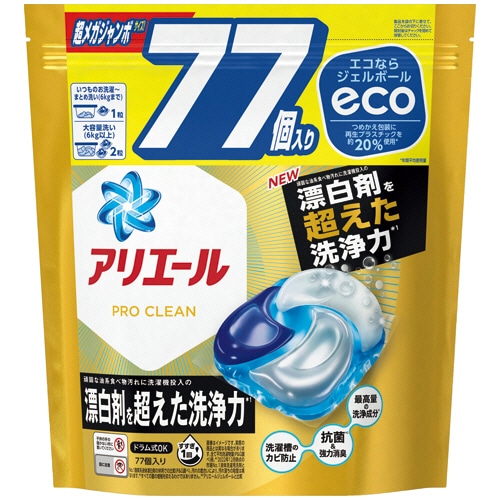 P&G アリエール ジェルボール4D プロクリーン つめかえ用 超メガジャンボ 1パック(77個)
