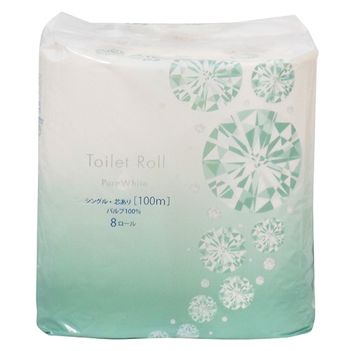 TANOSEE トイレットペーパー ピュアホワイト シングル 芯あり 100m 1パック(8ロール)