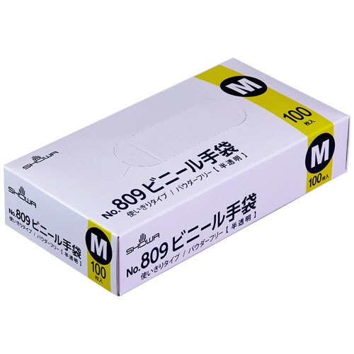 ショーワグローブ No.809 ビニール手袋 パウダーフリー M 半透明 NO809-M 1箱(100枚)