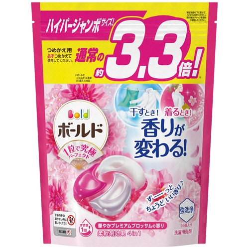 P&G ボールド ジェルボール 4D 華やかプレミアムブロッサムの香り つめかえ ハイパージャンボサイズ 1パック(36個)