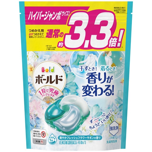 P&G ボールド ジェルボール 4D 爽やかフレッシュフラワーサボンの香り つめかえ ハイパージャンボサイズ 1パック(36個)