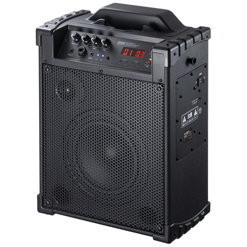 サンワサプライ ワイヤレスマイク付き拡声器スピーカー(バッテリー内蔵・ワイヤレスマイク2本対応) MM-SPAMP14 1台