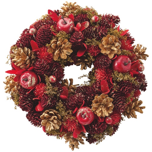 函館クリスマスファクトリー ナチュラルリース ゴールド&レッド 26cm 1個