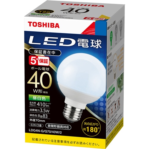 東芝ライテック LED電球 ボール電球形 E26口金 3.5W 昼白色 LDG4N-G/G70/40W/2 1個