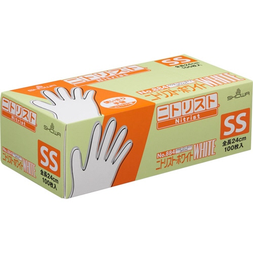 ショーワグローブ No.884 ニトリスト・ホワイト パウダーフリー SS ホワイト #884-SS 1箱(100枚)