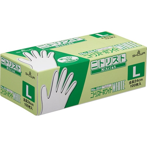 ショーワグローブ No.884 ニトリスト・ホワイト パウダーフリー L ホワイト #884-L 1箱(100枚)