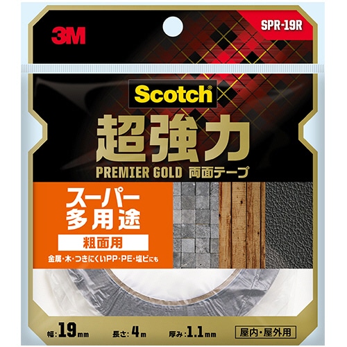 3M スコッチ 超強力両面テープ プレミアゴールド (スーパー多用途) 粗面用 19mm×4m SPR-19R 1巻