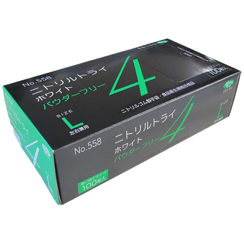エブノ ニトリルトライ4 ホワイト パウダーフリー L No-558 1箱(100枚)