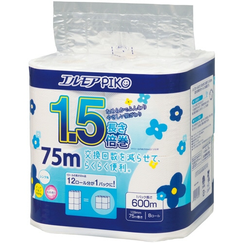 カミ商事 エルモア ピコ 1.5倍巻トイレットロール 花の香り シングル 75m 1パック(8ロール)