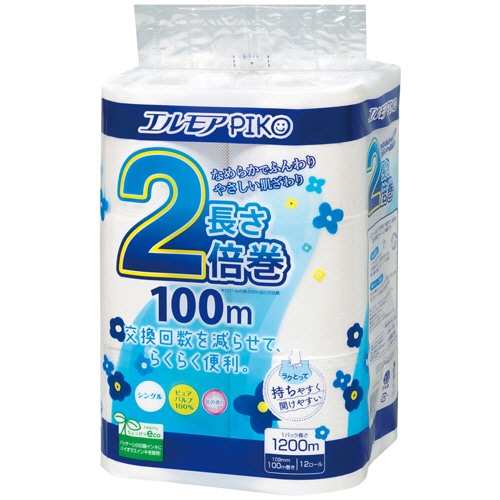 カミ商事 エルモア ピコ 2倍巻トイレットロール 花の香り シングル 100m 1パック(12ロール)