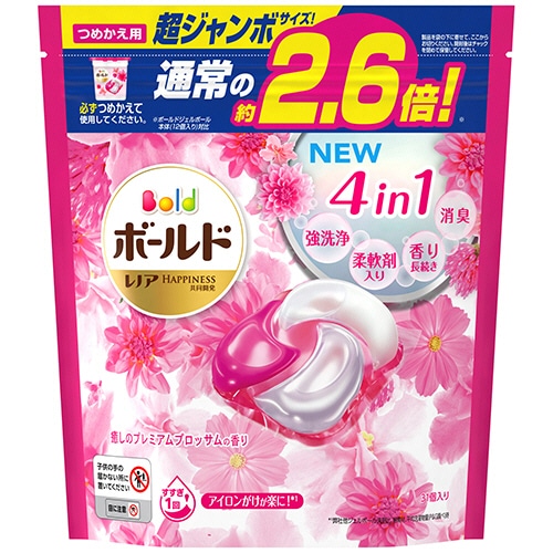 P&G ボールド ジェルボール 4D 癒しのプレミアムブロッサムの香り つめかえ 超ジャンボサイズ 1パック(31個)