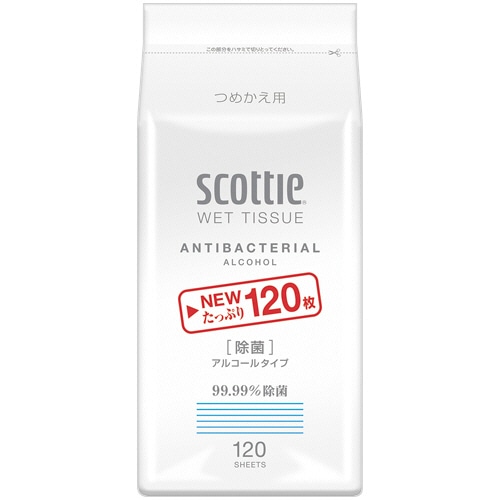 日本製紙クレシア スコッティ ウェットティシュー 除菌 アルコールタイプ つめかえ用 1パック(120枚)