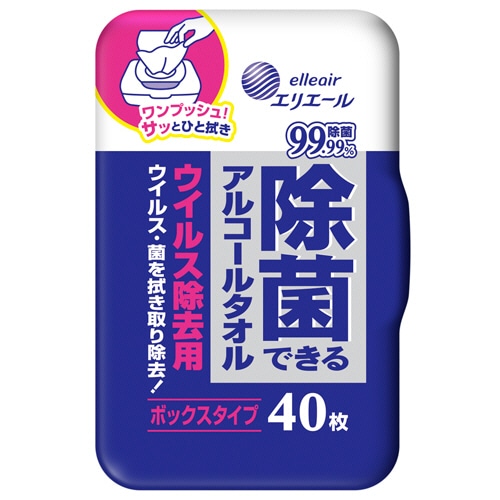 大王製紙 エリエール 除菌できるアルコールタオル ウイルス除去用 ボックス本体 1個(40枚)