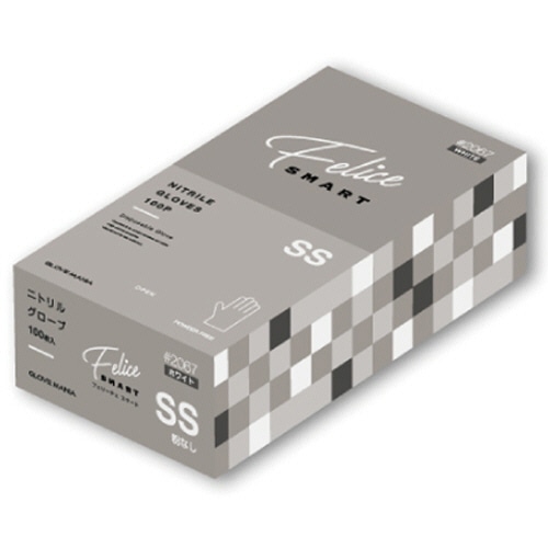 川西工業 ニトリルグローブ フェリーチェ スマート 粉なし ホワイト SS #2067W-SS 1箱(100枚)