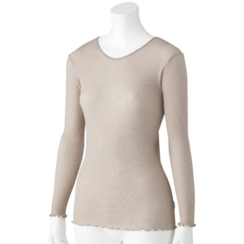 ケアファッション　スルッとのびのび長袖インナー　ラウンドネック　婦人用　ベージュ　Ｍ－Ｌサイズ　８００２７８－０１　１着