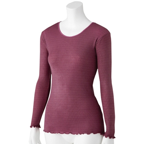 ケアファッション　スルッとのびのび長袖インナー　ラウンドネック　婦人用　ワイン　Ｍ－Ｌサイズ　８００２７８－１１　１着