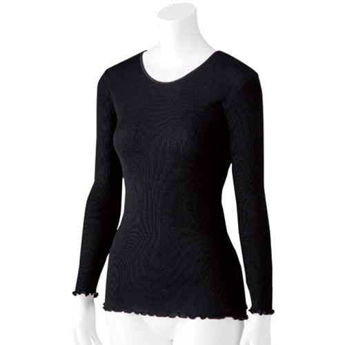 ケアファッション　スルッとのびのび長袖インナー　ラウンドネック　婦人用　ブラック　Ｍ－Ｌサイズ　８００２７８－２１　１着