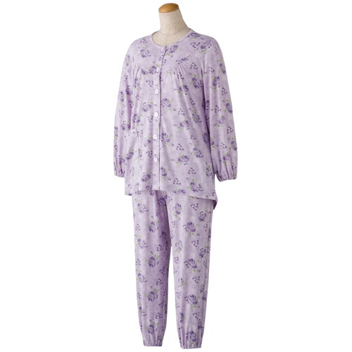 ケアファッション　大きめボタンのびのびストレッチパジャマ　婦人用　パープル　Ｌサイズ　８００３４２－１２　１着