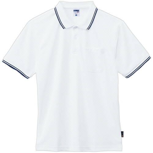 ボンマックス　ライン入りベーシックドライポロシャツ（ポリジン加工）　メッシュ　ホワイト（ネイビーライン）　Ｍサイズ　ＭＳ３１２１－１５－Ｍ　１着