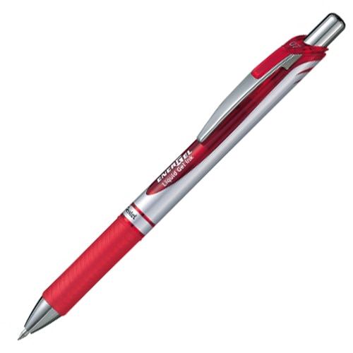 ぺんてる ゲルインクボールペン ノック式エナージェル 0.7mm 赤 (軸色 シルバー) BL77-B 1セット(10本)