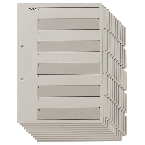 TANOSEE 見出しカード(エコノミータイプ) A4タテ 2穴 5山+扉紙 グレー 1セット(100組:10組×10パック)