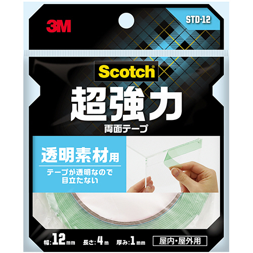 3M スコッチ 超強力両面テープ 透明素材用 12mm×4m STD-12 1セット(20巻)