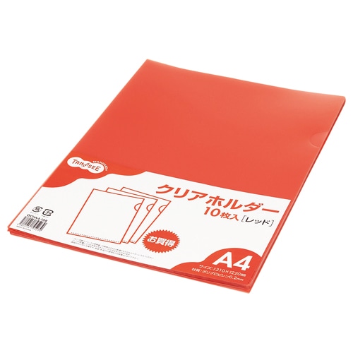 TANOSEE カラークリアホルダー(単色タイプ) A4 レッド 1セット(30枚:10枚×3パック)