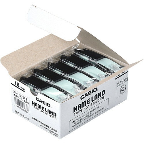 カシオ NAME LAND スタンダードテープ 18mm×8m 透明/黒文字 XR-18X-5P-E 1セット(10個:5個×2パック)
