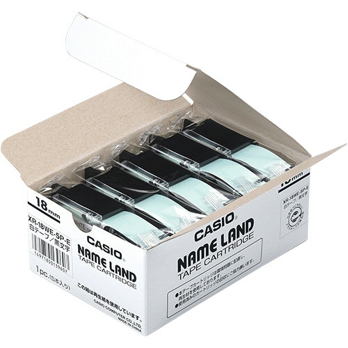 カシオ NAME LAND スタンダードテープ 18mm×8m 白/黒文字 XR-18WE-5P-E 1セット(30個:5個×6パック)