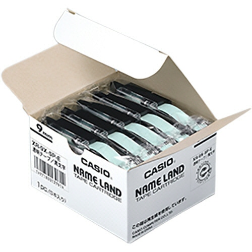 カシオ NAME LAND スタンダードテープ 9mm×8m 透明/黒文字 XR-9X-5P-E 1セット(30個:5個×6パック)
