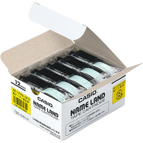 カシオ NAME LAND スタンダードテープ 12mm×8m 黄/黒文字 XR-12YW-5P-E 1セット(30個:5個×6パック)