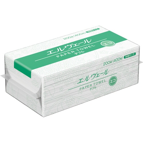 大王製紙 エルヴェール ペーパータオル エコ ダブル 中判 200組/パック 1セット(30パック)