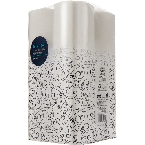 TANOSEE リサイクルトイレットペーパー シングル 芯あり 60m 1セット(288ロール:12ロール×24パック)