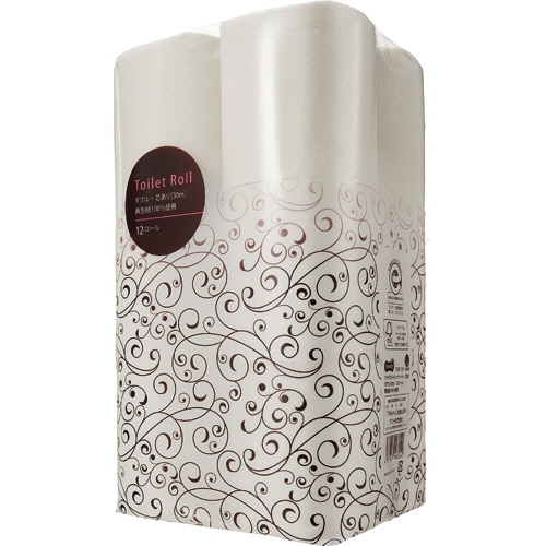 TANOSEE リサイクルトイレットペーパー ダブル 芯あり 30m 1セット(96ロール:12ロール×8パック)