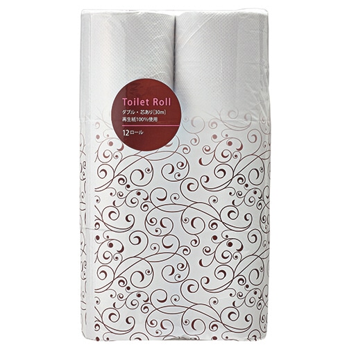 TANOSEE リサイクルトイレットペーパー ダブル 芯あり 30m 1セット(960ロール:12ロール×80パック)