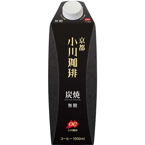 小川珈琲　京都　小川珈琲　炭焼珈琲　無糖　１Ｌ　紙パック（口栓付）　１セット（２４本：６本×４ケース）