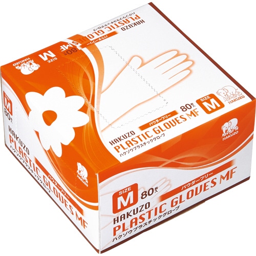 ハクゾウメディカル ハクゾウプラスチックグローブMF パウダーフリー M 3024112 1セット(2400枚:80枚×30箱)