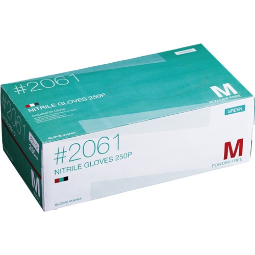 川西工業 ニトリル 使いきり手袋 粉なし グリーン M #2061 1セット(2500枚:250枚×10箱)
