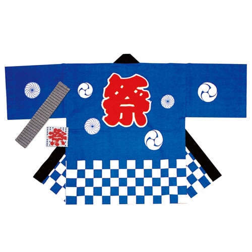 ササガワ　祭袢天　市松青　大人Ｌ　４０－３１０７　１枚