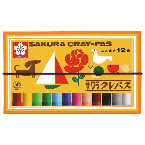 サクラクレパス クレパス太巻 12色(各色1本) バンド付き LP12R 1箱