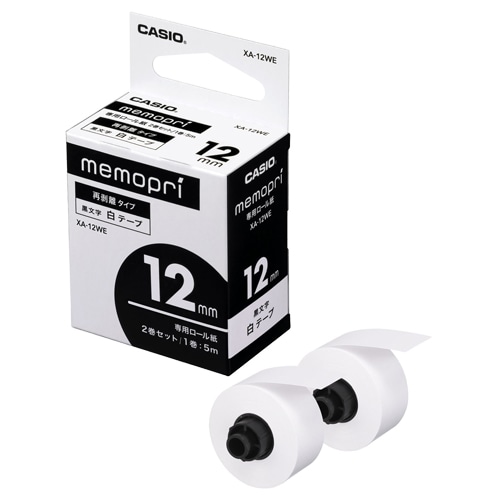 カシオ メモプリンター メモプリ 付箋テープ 12mm幅×5m ホワイト XA-12WE 1パック(2個)