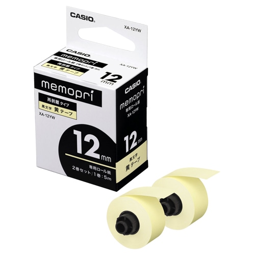 カシオ メモプリンター メモプリ 付箋テープ 12mm幅×5m イエロー XA-12YW 1パック(2個)
