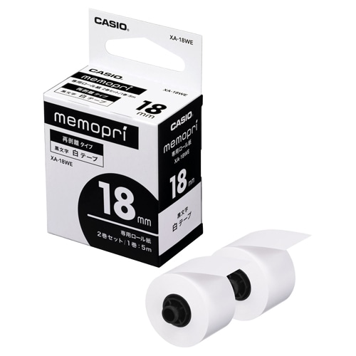 カシオ メモプリンター メモプリ 付箋テープ 18mm幅×5m ホワイト XA-18WE 1パック(2個)