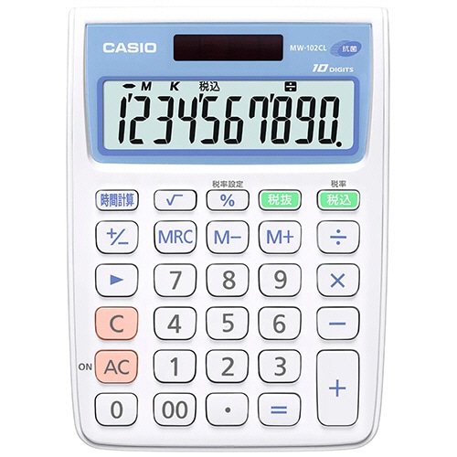 カシオ 抗菌電卓 10桁 ミニジャストタイプ MW-102CL-N 1台